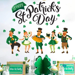Adesivi murali San Patrizio con leprechaun e trifogli per decorazioni festive