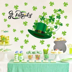 Adesivi da parete San Patrizio con trifogli verdi e cappello da festa per decorazione