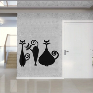 Stickers muraux 3D en acrylique effet miroir avec trois silhouettes de chats noirs