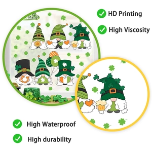 Detail of waterproof St. Patrick's Day window clings with gnome and clover HD printing