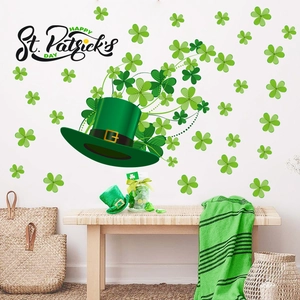 Adesivi murali San Patrizio con cappello verde e trifogli per decorazione casa