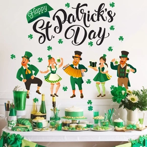 Adesivi murali San Patrizio con quadrifogli verdi e cartoni animati per decorazioni casa