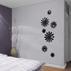7pcs black acrylic 3D daisy mirror wall stickers for living room and bedroom decor