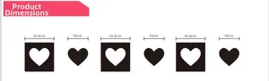 Detailed size chart of 3D mirror heart wall stickers showing 14.5cm and 10cm dimensions