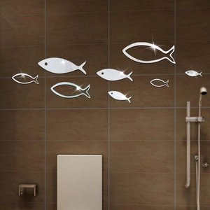 Set di adesivi murali specchiati 3D a forma di pesce per arredamento casa