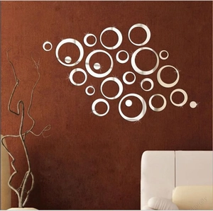 Modern acrylic silver mirror wall stickers with circular DIY pattern for home decor