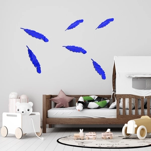 Set of 6 royal blue acrylic feather mirror wall stickers for modern bedroom decoration