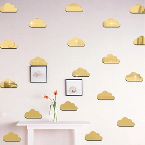 Golden acrylic 3D cloud mirror wall stickers for creative home and nursery decoration