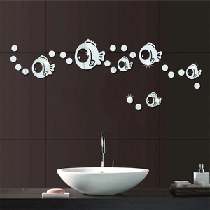 3D Acryl Spiegel Wandtattoo Blase Fisch DIY Abnehmbar Reflektierende Wandaufkleber Für Wohnzimmer Badezimmer Home Art Deko