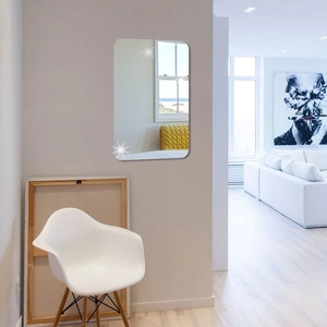 Modern minimalist rounded rectangular acrylic mirror with sparkling star patterns