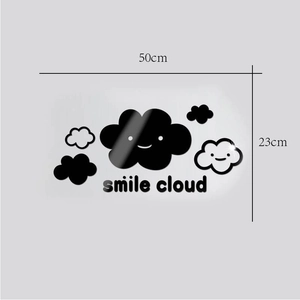 Minimalist smiling cloud acrylic mirror wall sticker set for home decor 50cm x 23cm