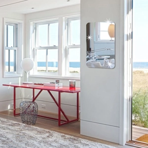 Modern frameless rectangular wall mirror with rounded corners for living room decor