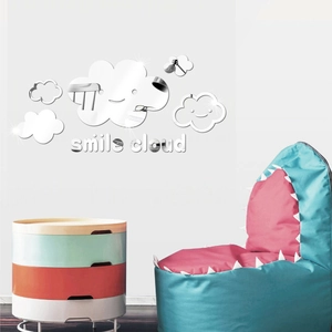 Smiling cloud acrylic mirror wall sticker set for kids room nursery home decor
