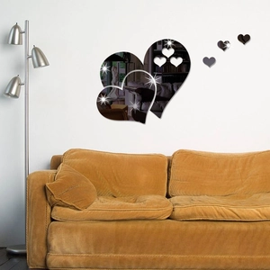 Creative heart shaped acrylic mirror wall stickers for modern living room decor