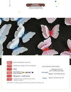 Detail of 3D double-layer PVC butterfly wall stickers with magnets and adhesive backing