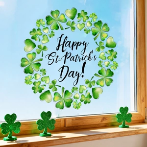 Aquarell St. Patrick's Day Kleeblatt Kranz Fensteraufkleber mit Happy Day Gruß