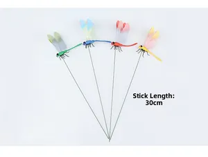 Lot de quatre tuteurs de jardin libellules 3D colorées avec tiges de 30 cm pour décoration