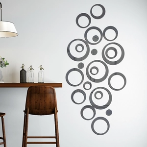 Modern 3D acrylic mirror wall stickers with geometric circle patterns for DIY home decor