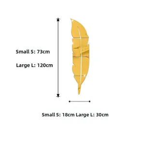 Detailed size specifications for golden feather acrylic mirror wall stickers in small and large