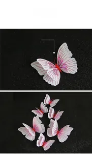 Detail view of 3D rose red butterfly wall stickers with gold foil and double-layer wings