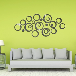 3D acrylic mirror wall stickers set with decorative silver circles for modern living room decor
