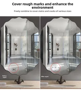 Detailed view of white floral 3D acrylic mirror wall stickers used for surface repair