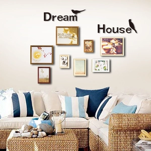 Detail of 3D acrylic mirror photo frame set with Dream House wall stickers and bird decals