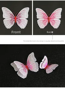 Detail of 3D double-layer butterfly wall stickers with pink stripes and magnetic backing