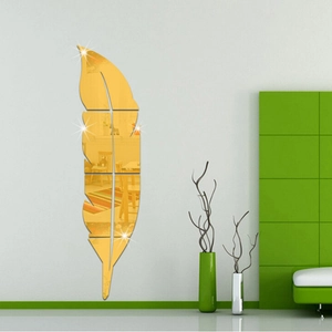 3D feather golden mirror wall stickers made of acrylic for modern home living room decor