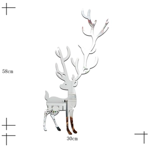 Silver elk acrylic mirror wall sticker for living room decor measuring 58x30cm