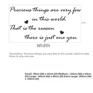 Size chart for acrylic mirror wall sticker with motivational quote in 4 different dimensions