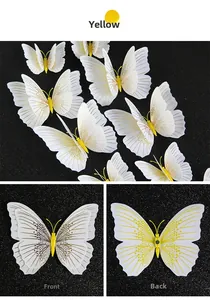 Detailed front and back view of 3D double-layer butterfly wall stickers in white and yellow