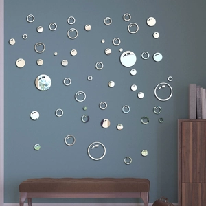 Modern 3D acrylic mirror circle wall stickers with bubble effect for home decoration