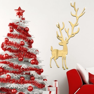 Golden acrylic mirror elk wall sticker for festive living room and bedroom decoration