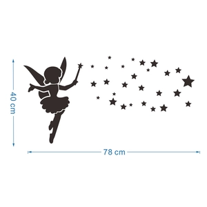 Black acrylic fairy wall sticker with stars decoration, size 78x40 cm for home decor