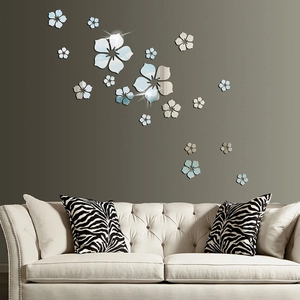 3D Acrylic Mirror Flower Wall Stickers Waterproof Removable Self Adhesive Floral Mirror Wall Decals For Living Room Home Decor