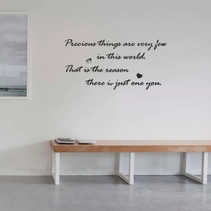 Detail of Precious black acrylic mirror wall decal with inspirational quote and heart icons