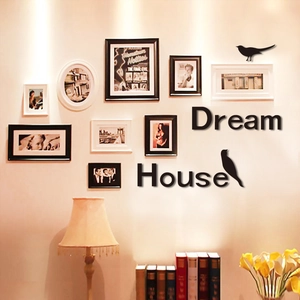 Detailed view of 3D Dream House wall stickers with acrylic mirror frames and bird silhouettes