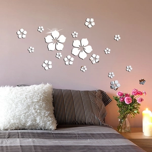 3D acrylic mirror flower wall stickers in various sizes for living room wall decor