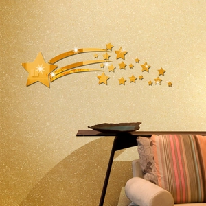 Golden mirror acrylic comet star wall stickers set for modern living room decor