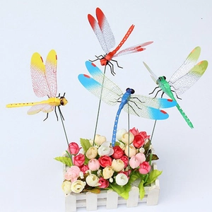 Lot de 4 tuteurs de jardin libellules 3D de 14cm pour plantes et décoration de pots