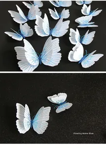 Detailed view of 3D double-layered decorative butterflies in flowing water blue patterns