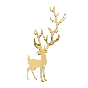 Golden acrylic elk mirror sticker for living room wall decor with high reflective finish