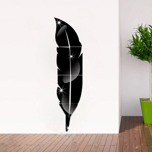 Creative 3D acrylic feather mirror wall stickers for modern living room home decor
