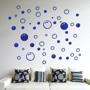 Blue acrylic mirror wall stickers in bubble circle shapes for living room home decor