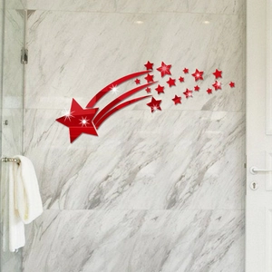 3D red acrylic mirror wall stickers featuring meteor star design for home decoration