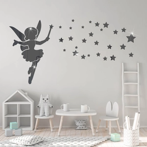 Acrylic fairy wand and star mirror wall sticker set for creative bedroom decor