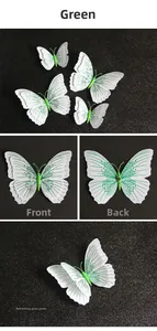 Detailed views of double-layer grass green 3D butterfly wall decals with realistic wings