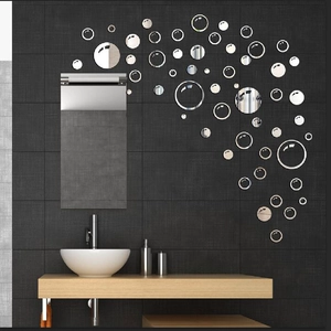 Modern acrylic silver mirror circle wall stickers set for living room home decor