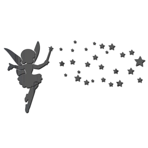 Macro view of 3D acrylic mirror star and fairy wall stickers with metallic finish